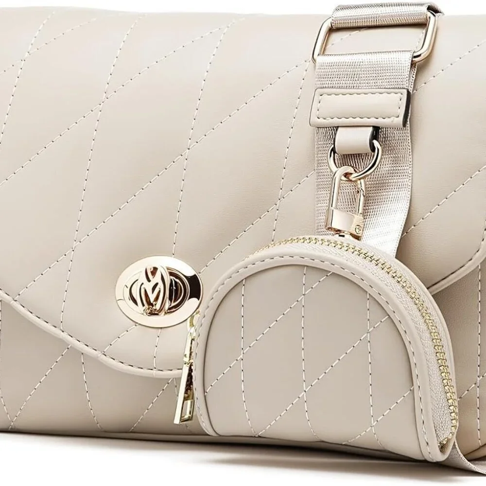 Women's Quilted PU Leather Crossbody Bag with Detachable Coin Purse Stylish